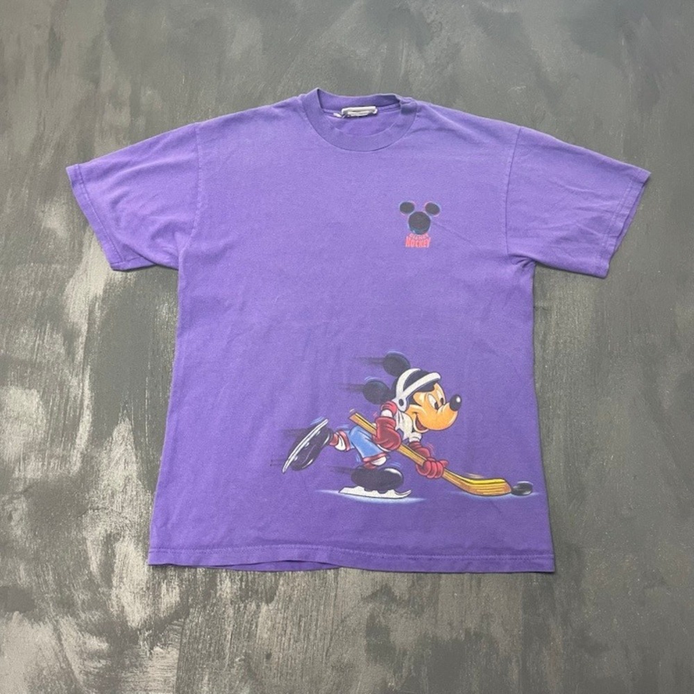 Vintage Mickey Goofy Hockey T-Shirt Kids XL Purple‎ 1990s Disney